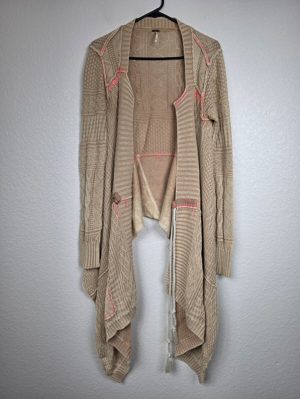 Free People Beige Knit Open Cardigan Sweater Medium